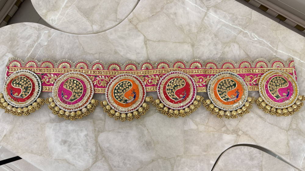 Image of Multicolour Hand-Embroidered Gota Patti Peacock Bandarwal | Toran