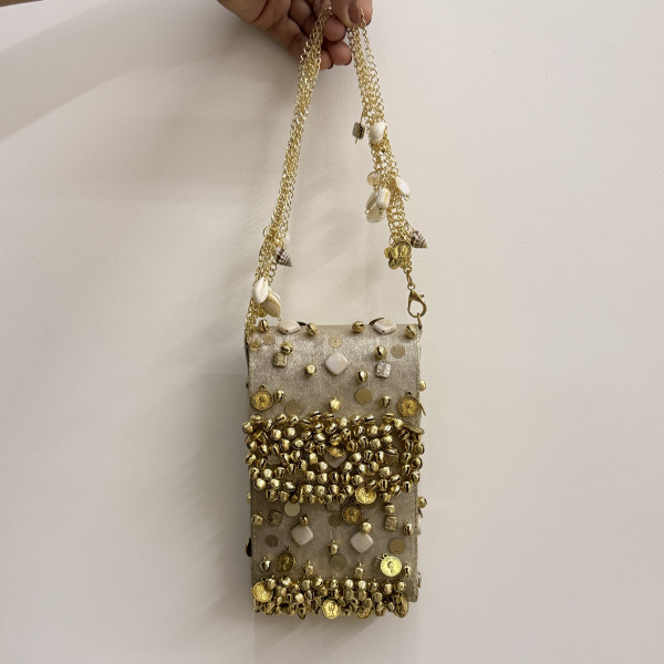 Shimmering Champagne Gold Ghungroo Mobile Sling Bag