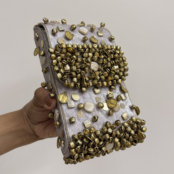 Shimmering Silver Ghungroo Mobile Sling Bag