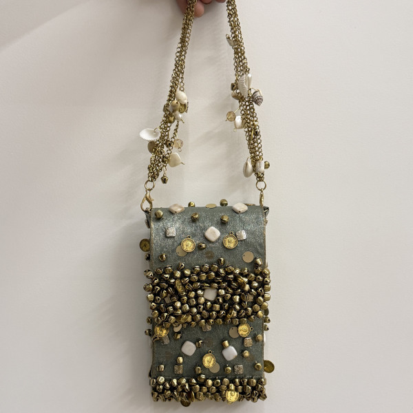 Shimmering Slate Green Ghungroo Mobile Sling Bag