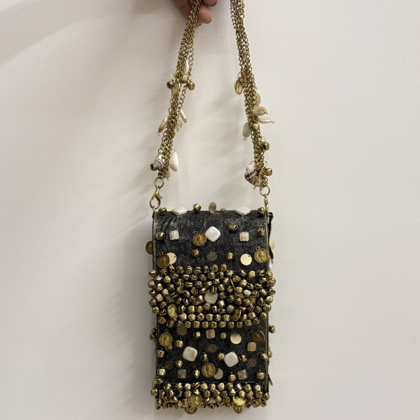 Shimmering Charcoal Greyish Black Ghungroo Mobile Sling Bag
