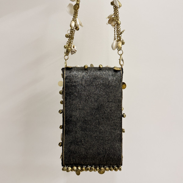 Shimmering Charcoal Greyish Black Ghungroo Mobile Sling Bag