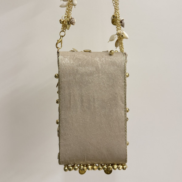Shimmering Champagne Gold Ghungroo Mobile Sling Bag