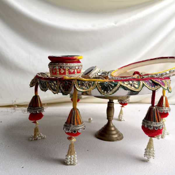 Gota Patti Peacock Handcrafted Karwa Chauth Thali Set