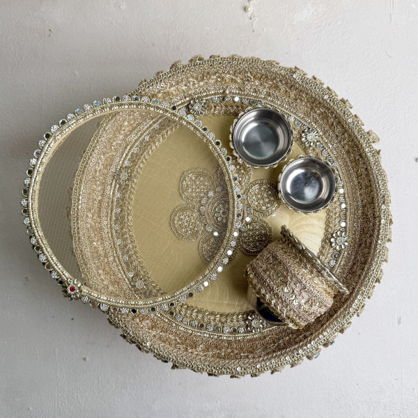Golden Beige Classic Handcrafted Karwa Chauth Thali Set