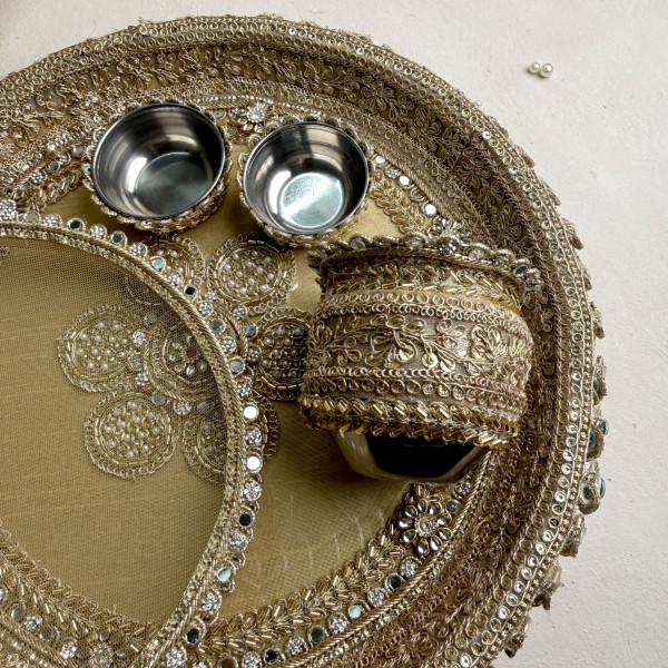 Golden Beige Classic Handcrafted Karwa Chauth Thali Set