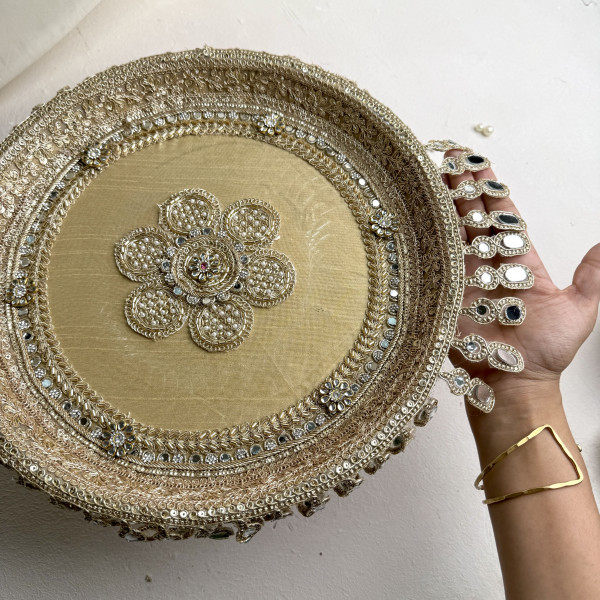 Golden Beige Classic Handcrafted Karwa Chauth Thali Set