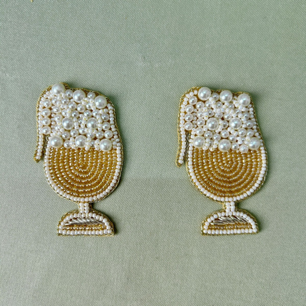 Champagne Glass Hand-Embroidered Beadwork Patch (Pack of 6 pcs)
