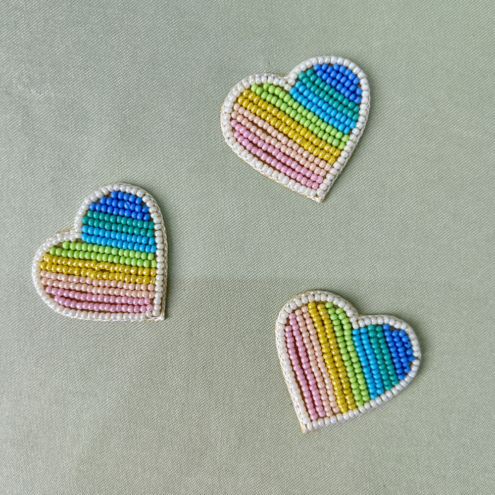 Image of Colourful Heart Hand-Embroidered Beadwork Patch (Pack of 6 pcs)