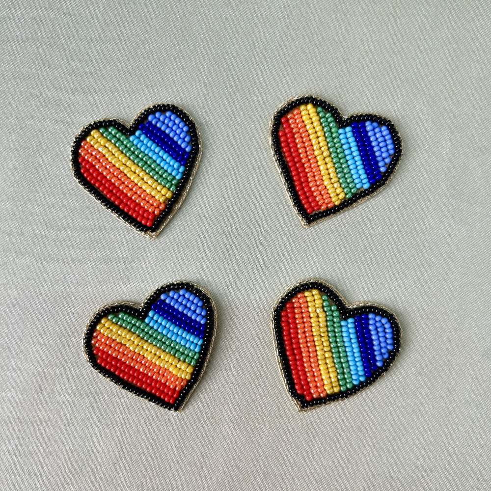 Image of Rainbow Heart Hand-Embroidered Beadwork Patch (Pack of 6 pcs)
