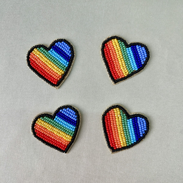 Rainbow Heart Hand-Embroidered Beadwork Patch (Pack of 6 pcs)