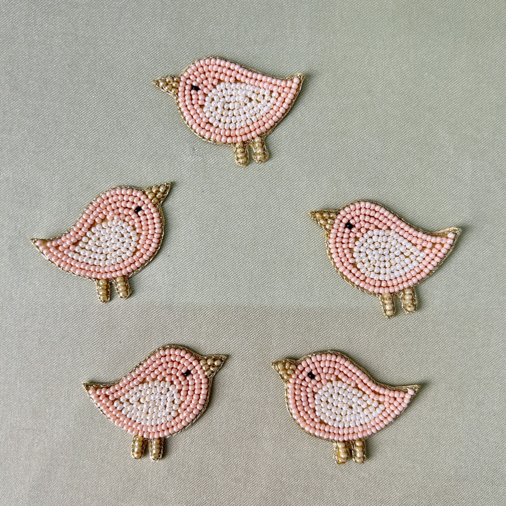 Image of Pink Bird Hand-Embroidered Beadwork Patch (Pack of 6 pcs)