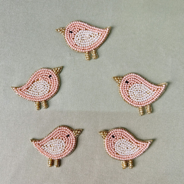 Pink Bird Hand-Embroidered Beadwork Patch (Pack of 6 pcs)