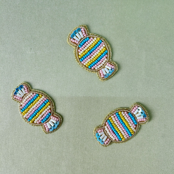 Colourful Toffee Hand-Embroidered Beadwork Patch (Pack of 6 pcs)