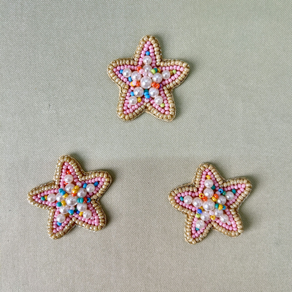 Image of Colourful Star Hand-Embroidered Beadwork Patch (Pack of 6 pcs)