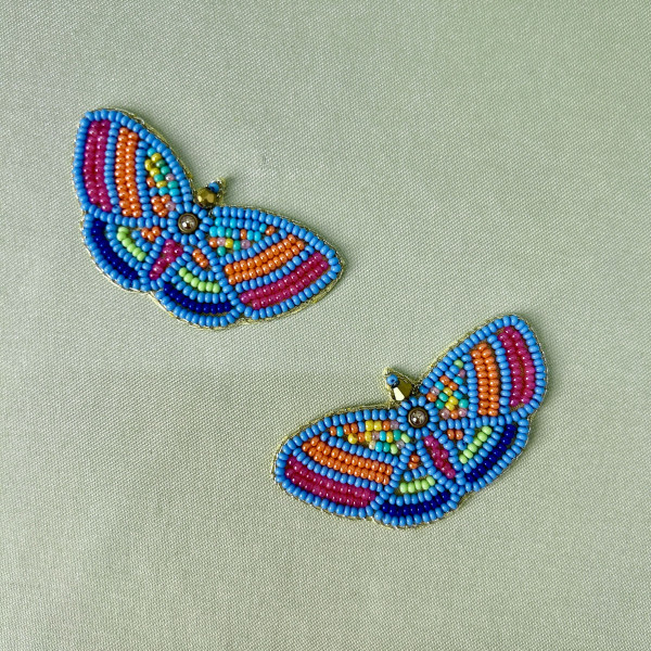 Blue Colourful Butterfly Hand-Embroidered Beadwork Patch (Pack of 6 pcs)