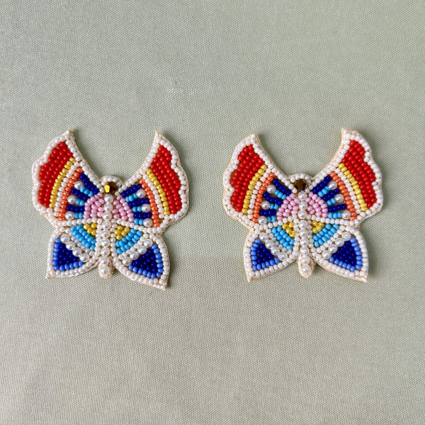 Butterfly Hand-Embroidered Patch with White Pearls (Pack of 6 pcs)