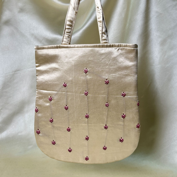 Shreenath Ji Hand Embroidered Light Beige Handbag