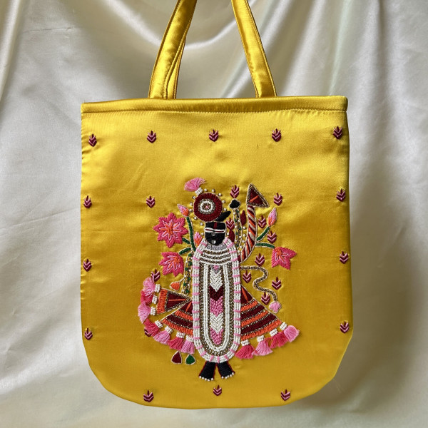 Shreenath Ji Hand Embroidered Bright Yellow Handbag