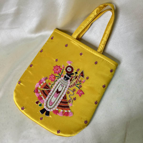 Shreenath Ji Hand Embroidered Bright Yellow Handbag