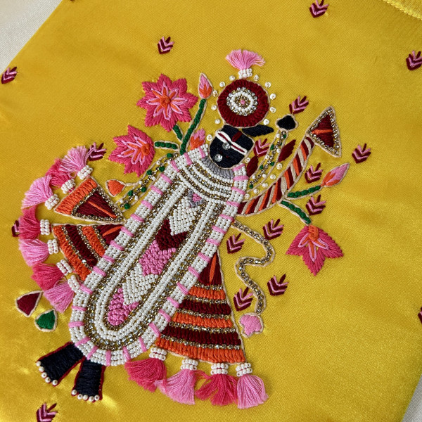 Shreenath Ji Hand Embroidered Bright Yellow Handbag