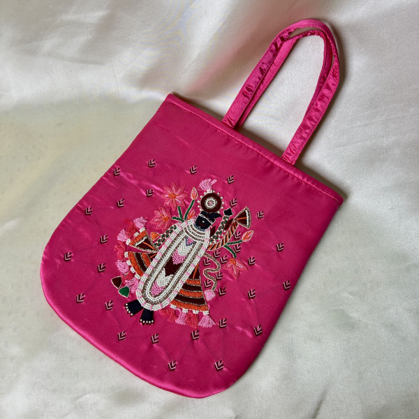 Shreenath Ji Hand Embroidered Vibrant Magenta Pink Handbag