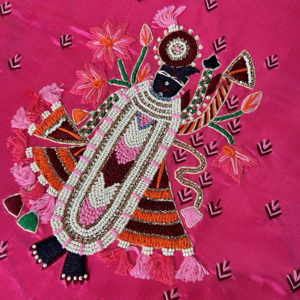Shreenath Ji Hand Embroidered Vibrant Magenta Pink Handbag