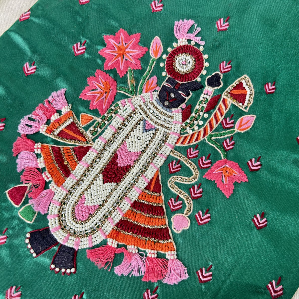 Shreenath Ji Hand Embroidered Dark Green Handbag