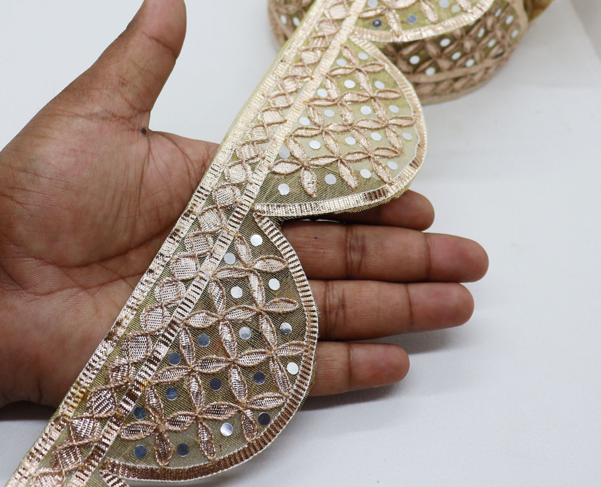 Tissue Fabric Gota Patti Mirror Scalap Embroidered Trimming And