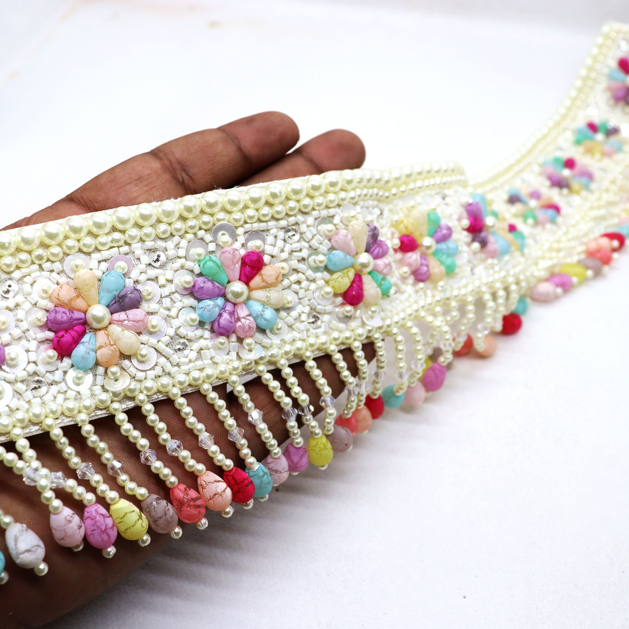 Multi Color Wedding Traditional Handmade Pearl Beaded Stone Work