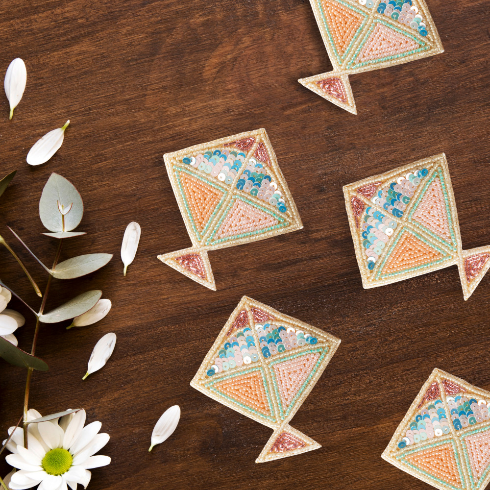 Image of Pair of Colorful Kite Beaded Applique for Decoration