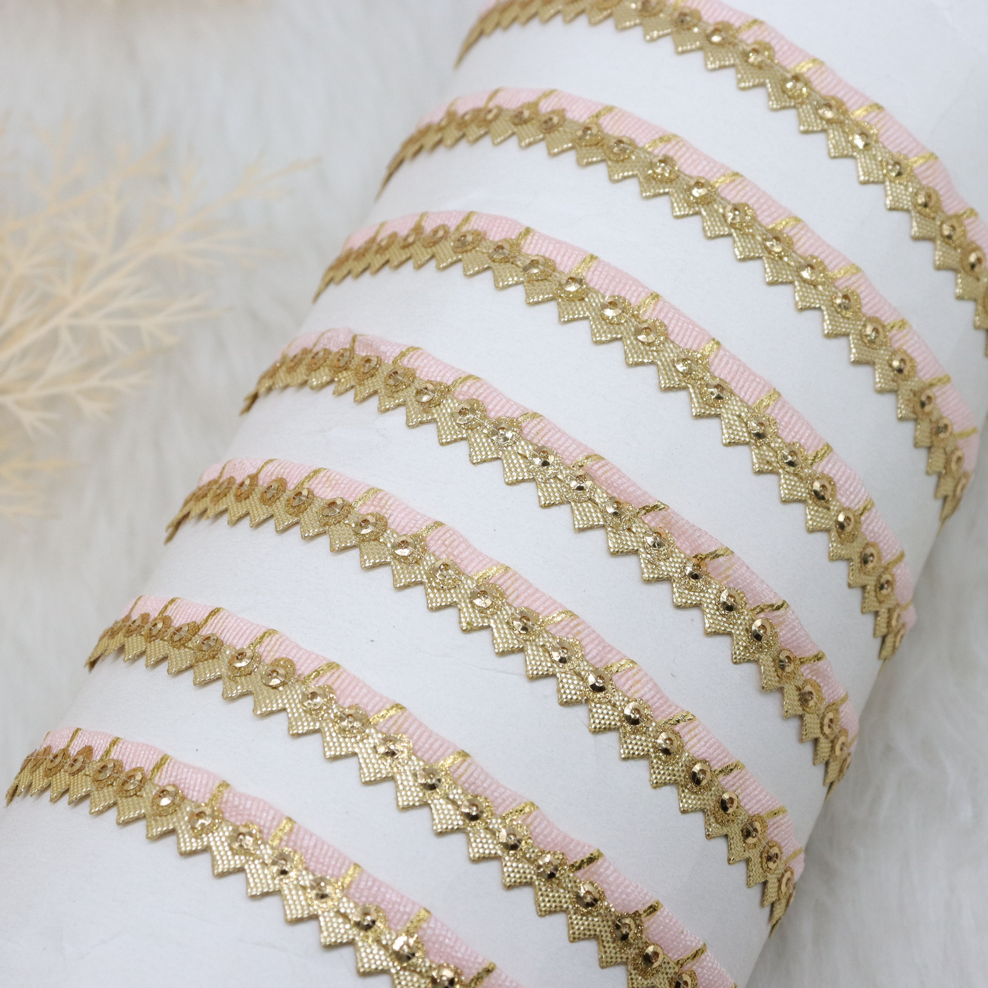 Traingular Ribbons Pink Lace Trim - 18 Meter Triangular Gota Embellish Ribbon