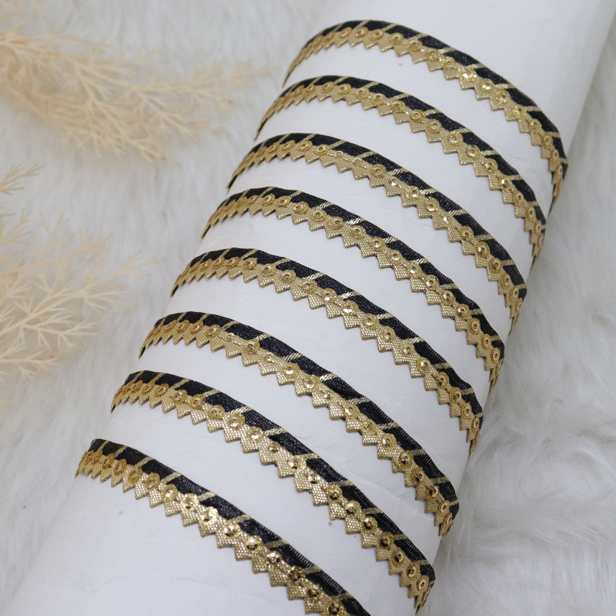 Traingular Ribbons Black Lace Trim - 18 Meter Triangular Gota Embellish Ribbon