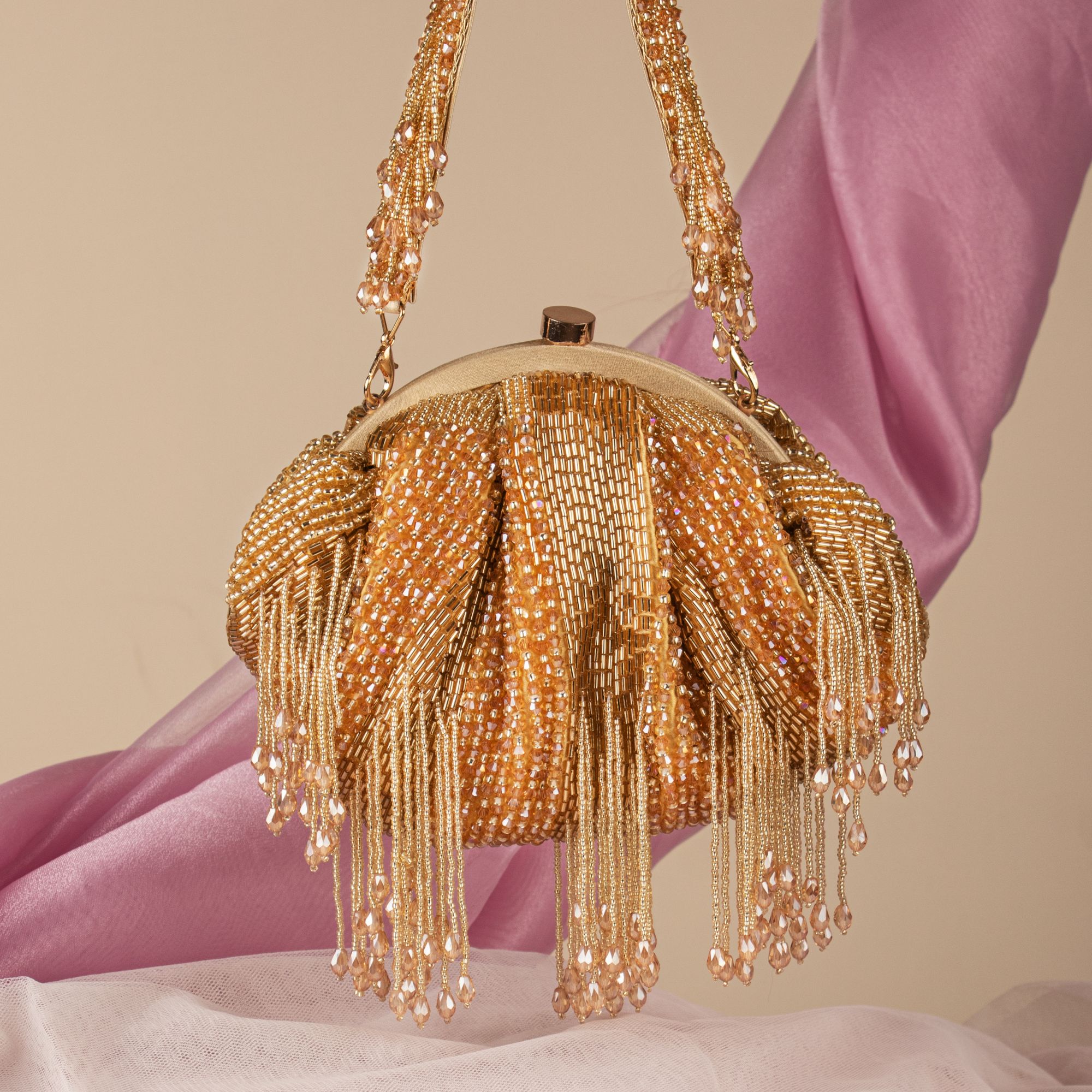 Bs Gold Stonetube Soft Pouch Ovel Shape Beautifully Handcrafted Woman Formal Clutch Purse, Hand Beaded Luxury Wedding Clutch, Designer Evening Purse,