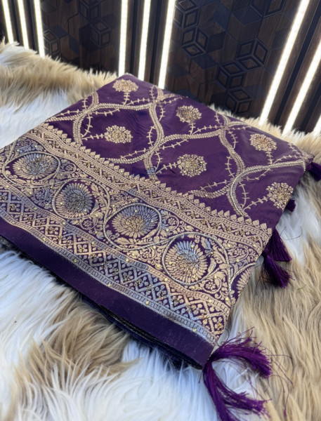Banarasi Silk Saree With hand Cutdana Work and Latkans