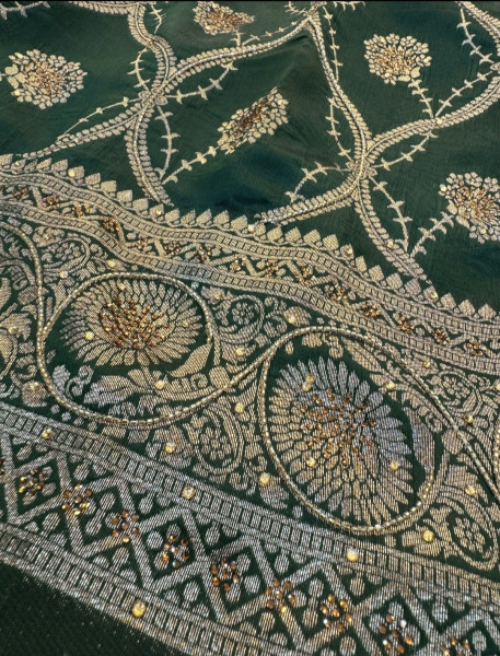 Banarasi Silk Saree With hand Cutdana Work and Latkans