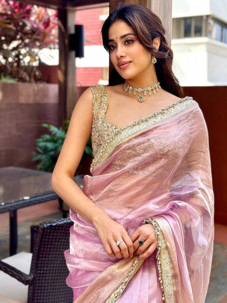 Jahnvi Mam Inspired Banarasi Tissue Silk Saree with Sequence Lace