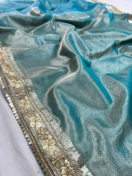Jahnvi Mam Inspired Banarasi Tissue Silk Saree with Sequence Lace