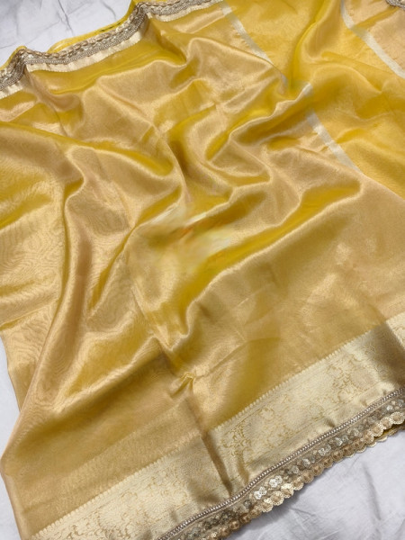Jahnvi Mam Inspired Banarasi Tissue Silk Saree with Sequence Lace