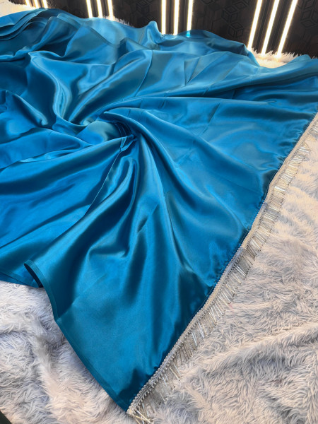 Satin Silk Dual Tone Saree With Designer Pallu Lace