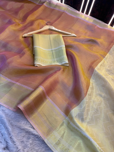 Nayantara Mam Inspired Premium Tissue Silk Dual Tone Zari Saree
