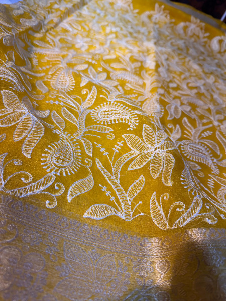 Organza Shimmer Chikankari Embroidery Saree