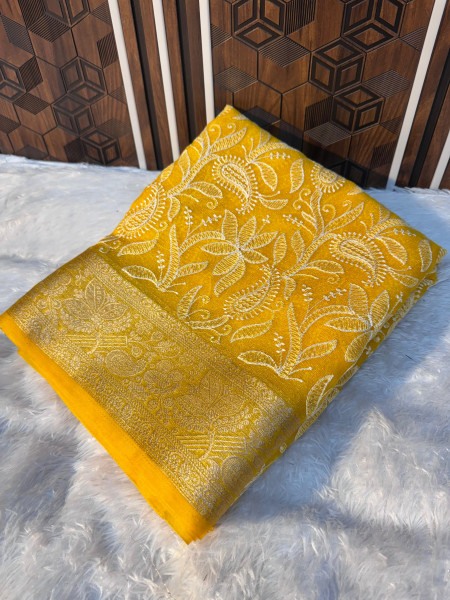 Organza Shimmer Chikankari Embroidery Saree