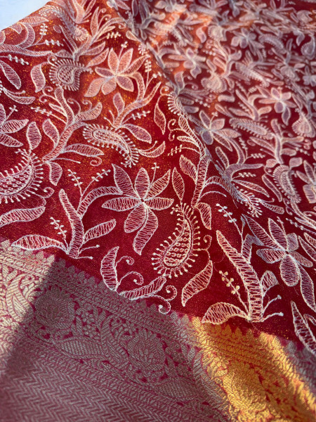 Organza Shimmer Chikankari Embroidery Saree