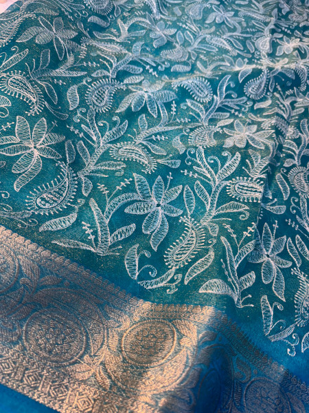 Organza Shimmer Chikankari Embroidery Saree