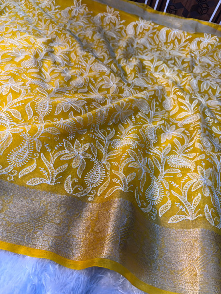 Organza Shimmer Chikankari Embroidery Saree