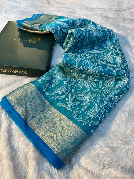 Organza Shimmer Chikankari Embroidery Saree