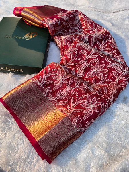 Organza Shimmer Chikankari Embroidery Saree