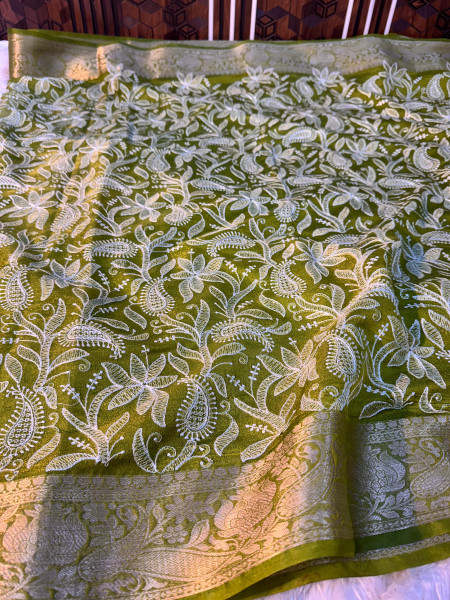 Organza Shimmer Chikankari Embroidery Saree