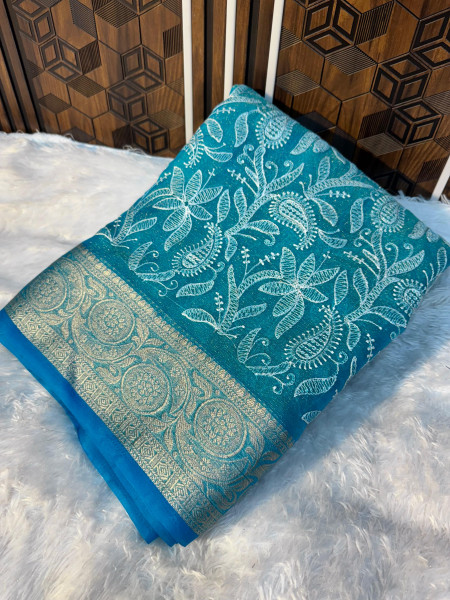 Organza Shimmer Chikankari Embroidery Saree